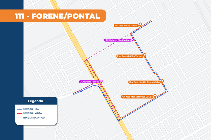 Confira os trajetos de ida e volta. Foto: Mapa Divulgação/Ascom DMTT