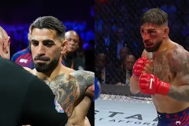 Ilia Topuria e Justin Gaethje durante a luta na Casa Branca